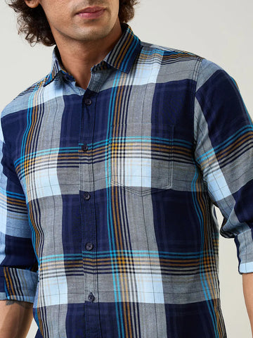 Indigo Checkered Regular Fit Shirt TIM PARIS