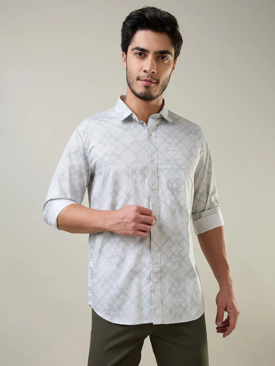 Light Grey Printed Regular Fit Shirt TIM PARIS