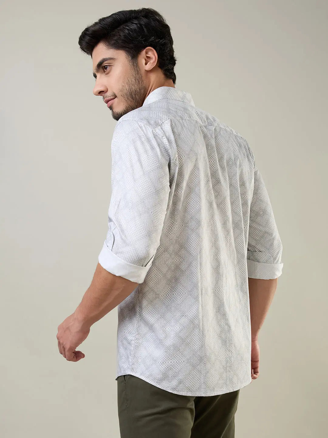 Light Grey Printed Regular Fit Shirt TIM PARIS