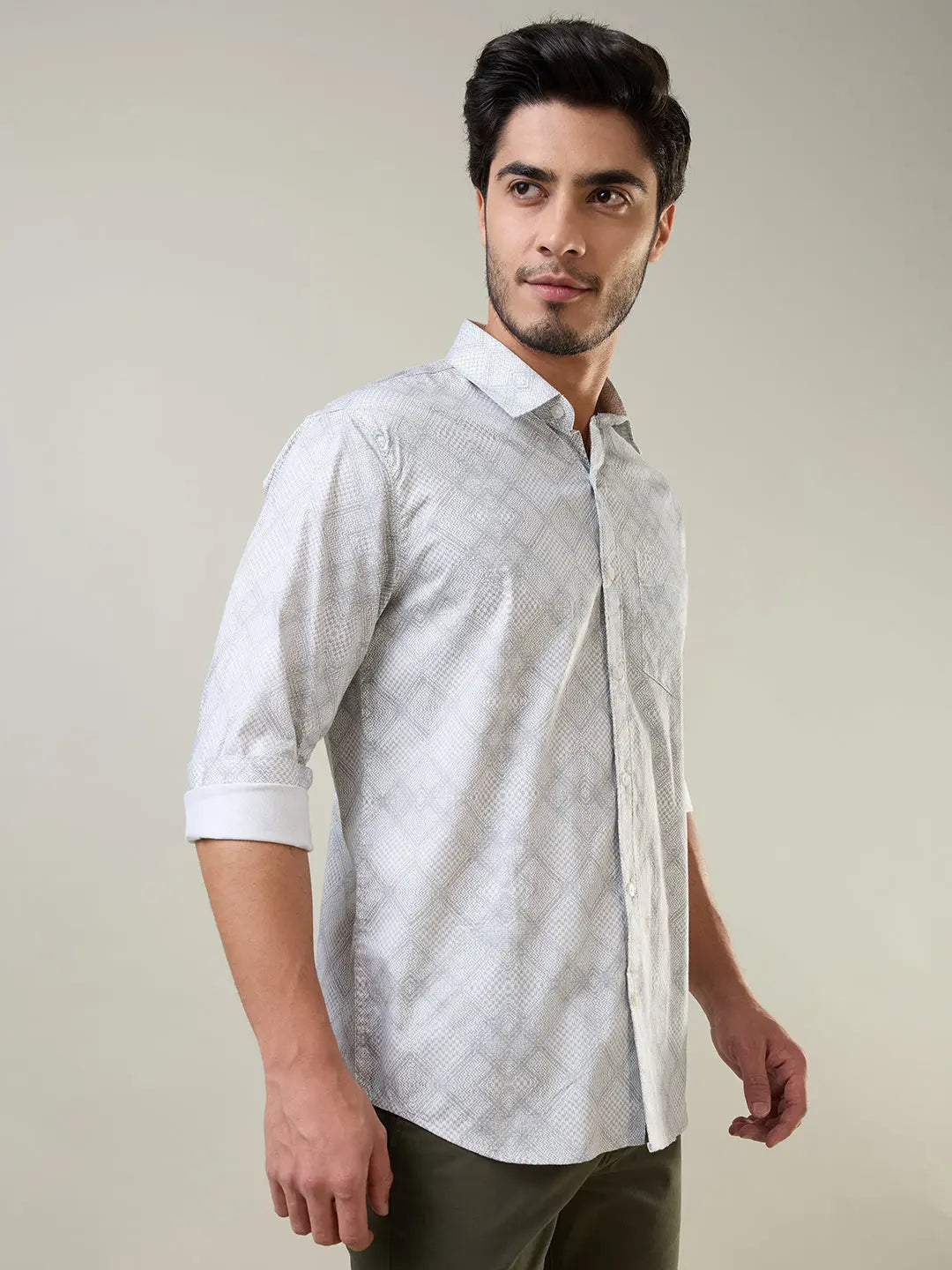 Light Grey Printed Regular Fit Shirt TIM PARIS