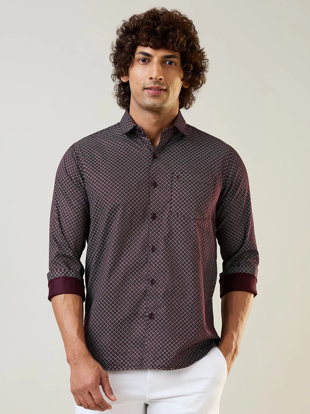 Purple Printed Regular Fit Shirt TIM PARIS