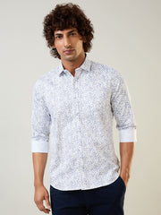 Micro Floral Printed Blue Shirt