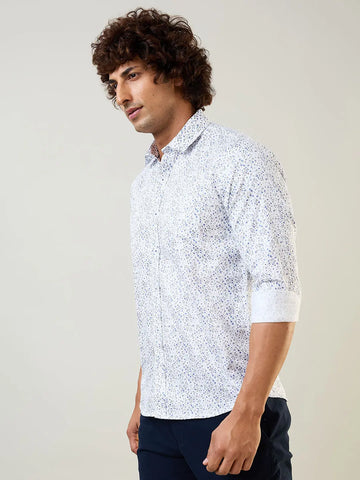 Micro Floral Printed Blue Shirt Tim Paris
