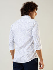Micro Floral Printed Blue Shirt