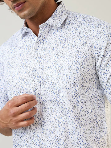 Micro Floral Printed Blue Shirt Tim Paris