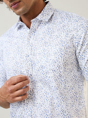 Micro Floral Printed Blue Shirt
