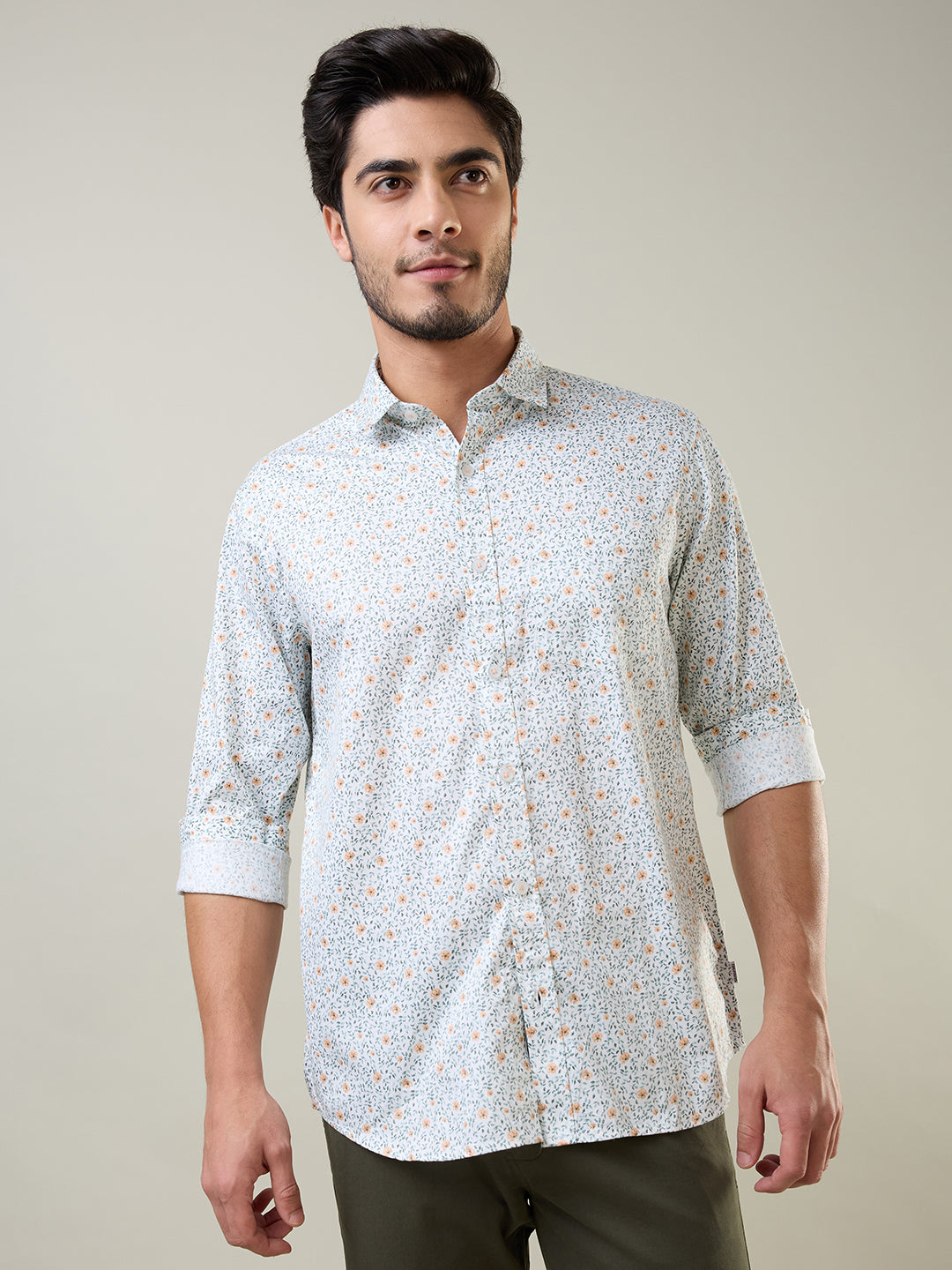 Orange Printed Regular Fit Shirt