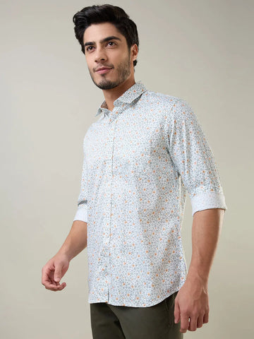 Orange Printed Regular Fit Shirt Tim Paris