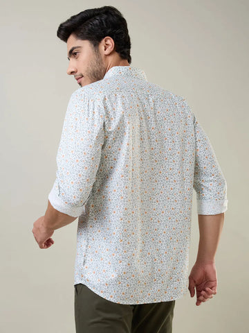 Orange Printed Regular Fit Shirt Tim Paris