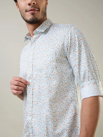 Orange Printed Regular Fit Shirt Tim Paris