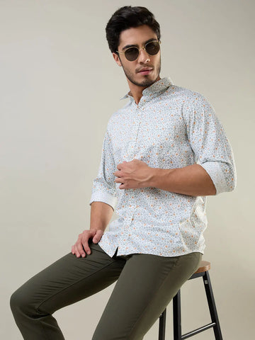 Orange Printed Regular Fit Shirt Tim Paris