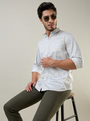 Orange Printed Regular Fit Shirt