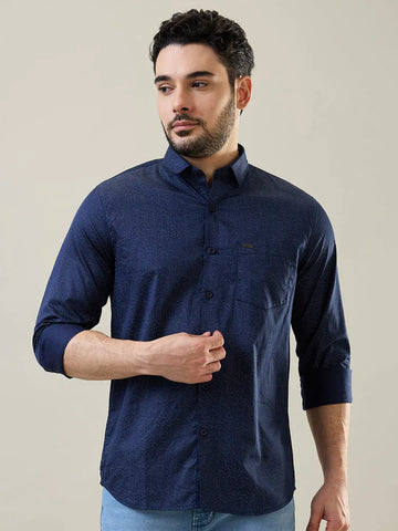 Blue Printed Regular Fit Shirt TIM PARIS