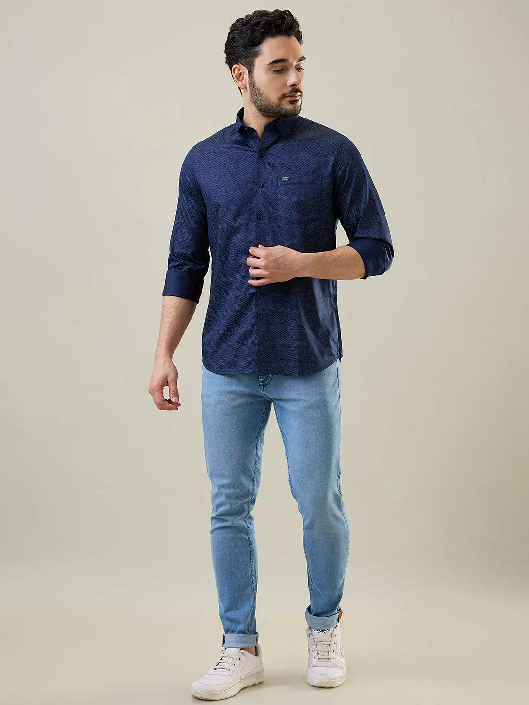 Blue Printed Regular Fit Shirt TIM PARIS