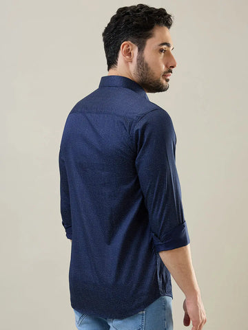 Blue Printed Regular Fit Shirt TIM PARIS