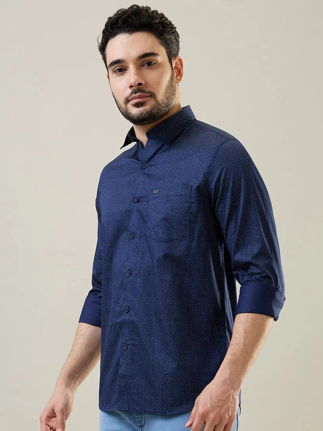 Blue Printed Regular Fit Shirt TIM PARIS