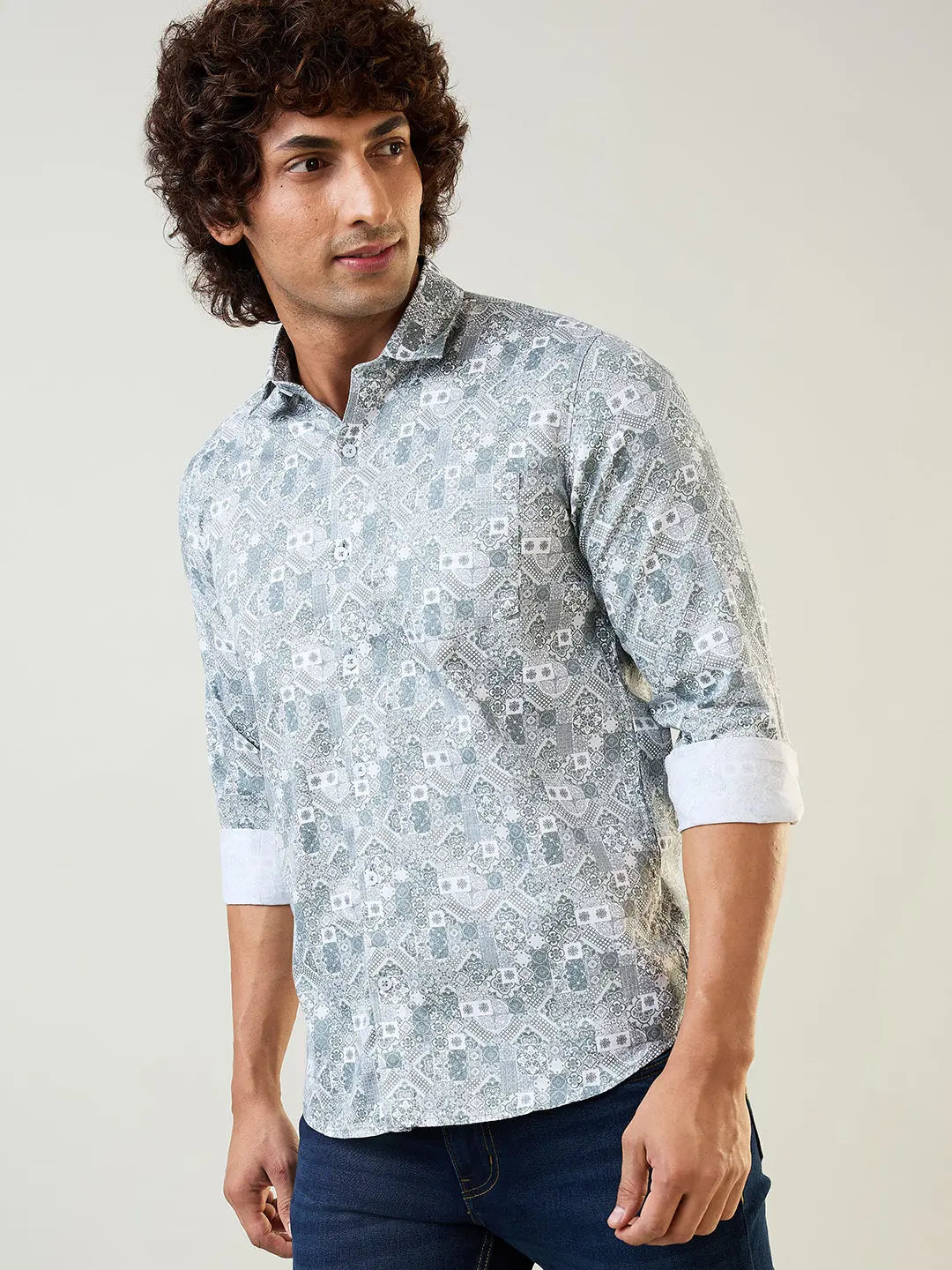 Green Printed Regular Fit Shirt TIM PARIS