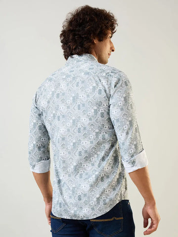 Green Printed Regular Fit Shirt TIM PARIS
