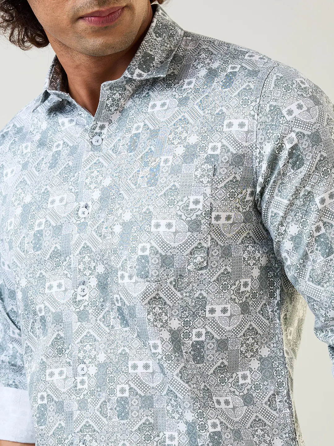 Green Printed Regular Fit Shirt TIM PARIS