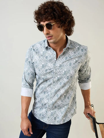 Green Printed Regular Fit Shirt TIM PARIS