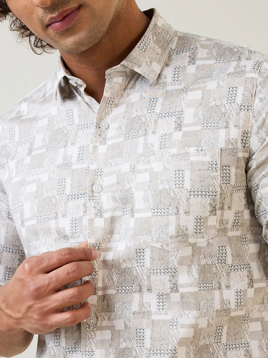Beige Printed Regular Fit Shirt TIM PARIS