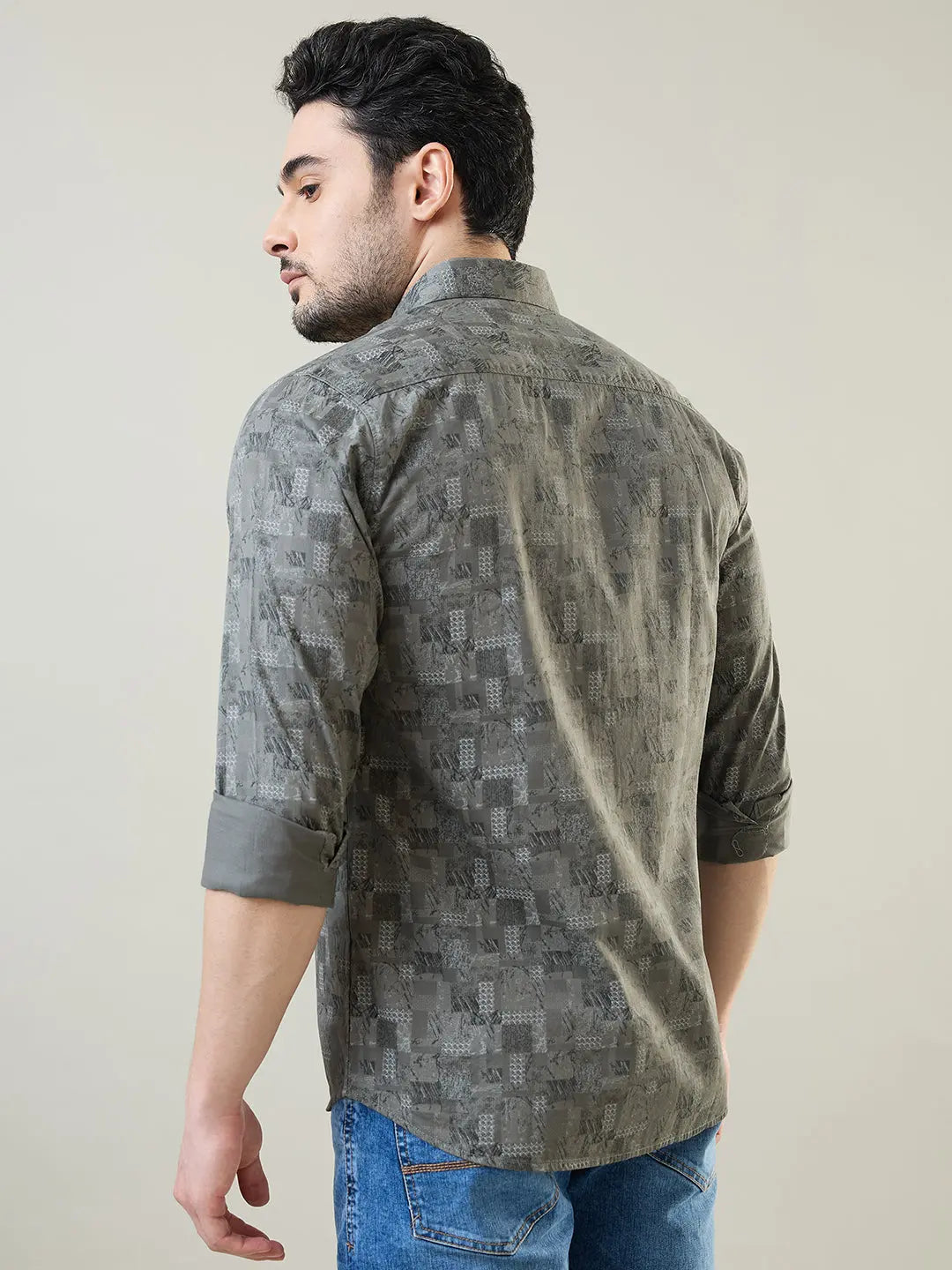 Green Printed Regular Fit Shirt TIM PARIS
