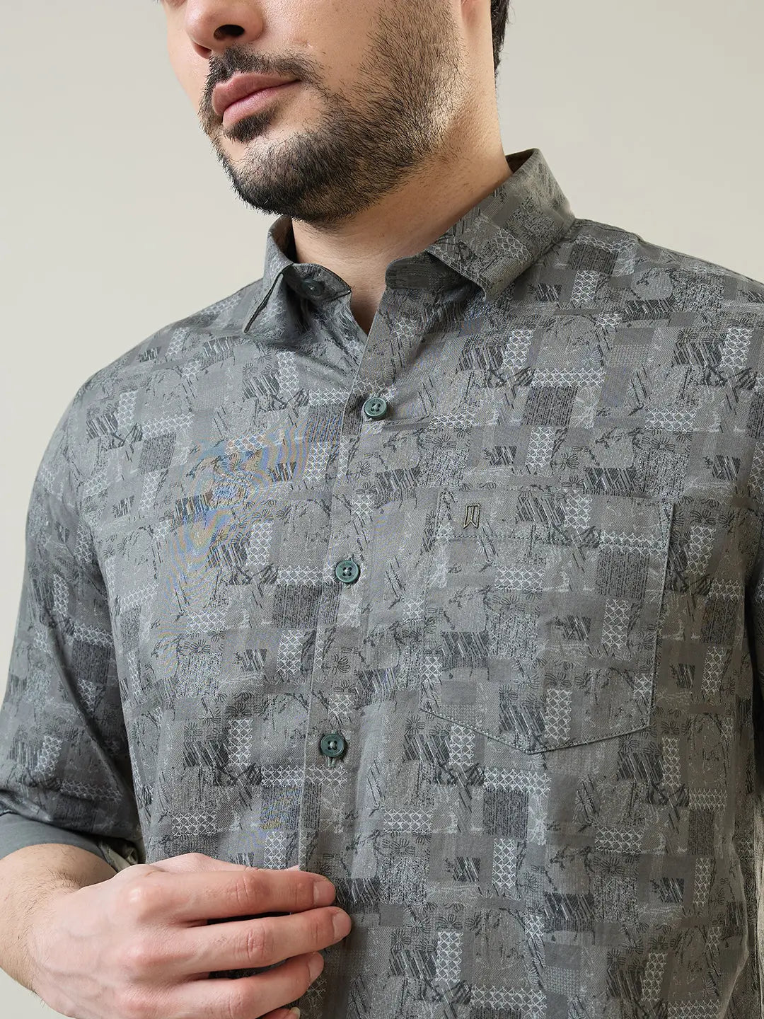 Green Printed Regular Fit Shirt TIM PARIS