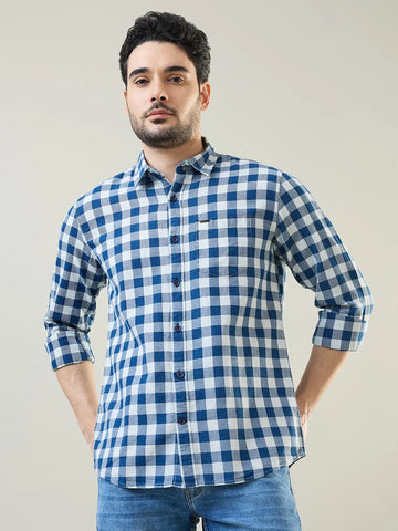 Indigo Checkered Regular Fit Shirt TIM PARIS