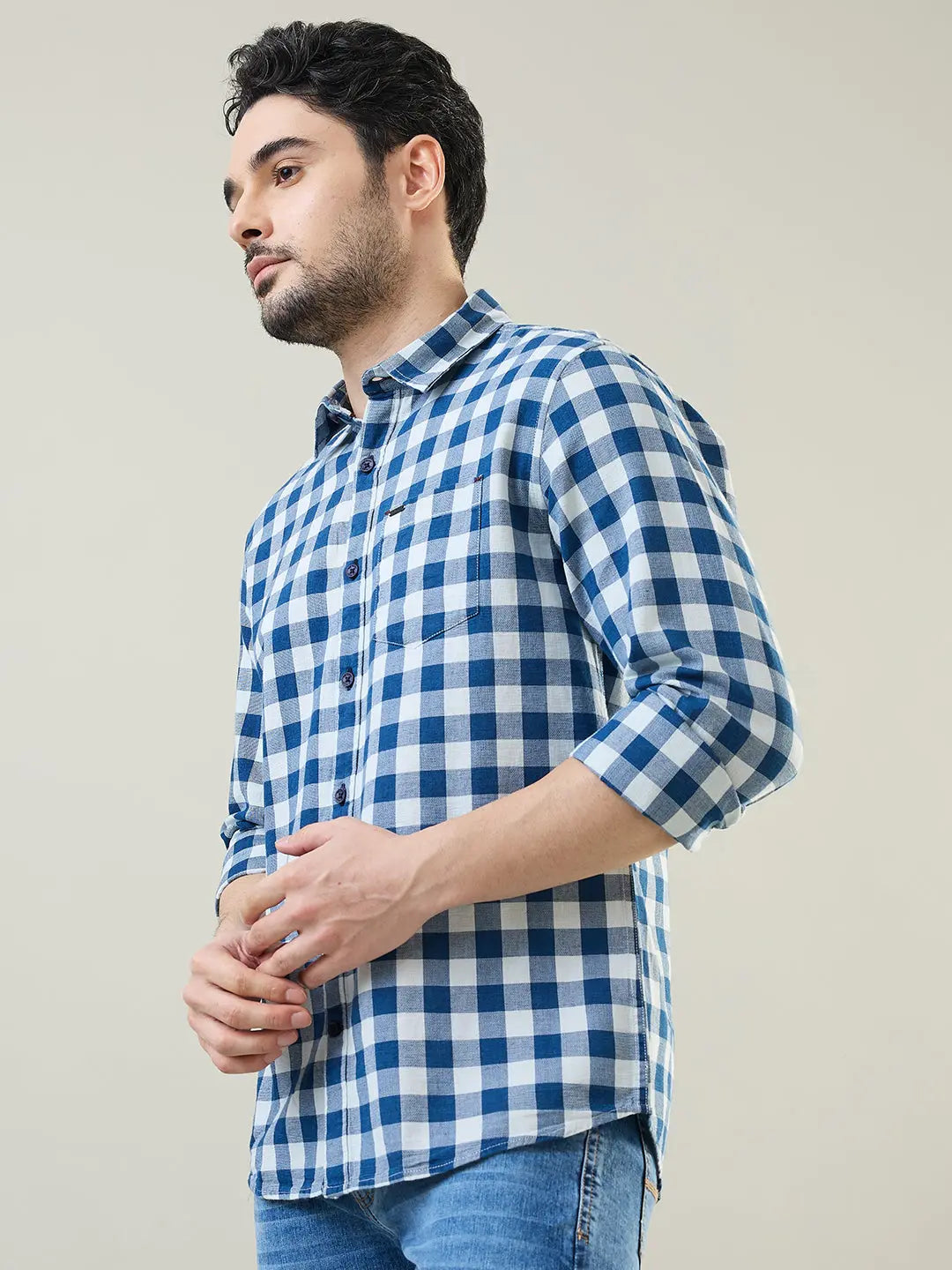 Indigo Checkered Regular Fit Shirt TIM PARIS