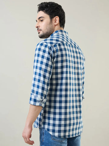 Indigo Checkered Regular Fit Shirt TIM PARIS