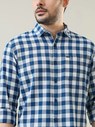 Indigo Checkered Regular Fit Shirt TIM PARIS