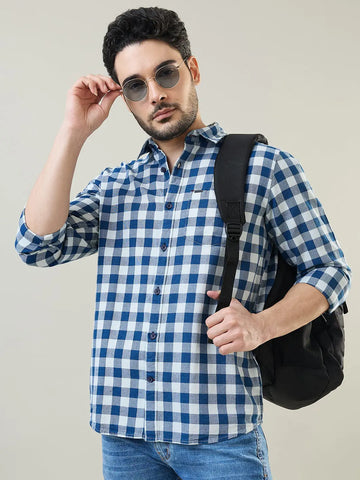 Indigo Checkered Regular Fit Shirt TIM PARIS