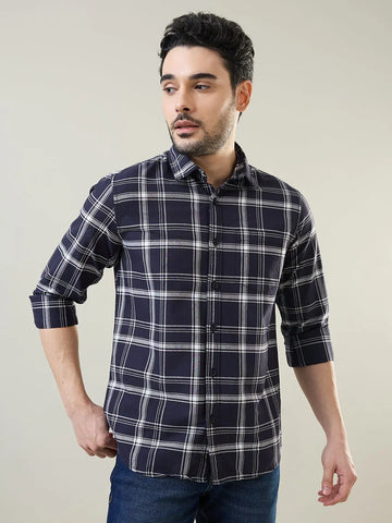 Navy Checkered Regular Fit Shirt TIM PARIS