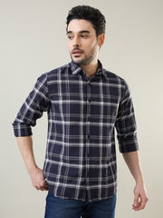 Navy Checkered Regular Fit Shirt