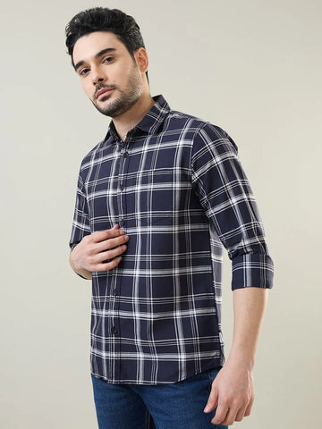 Navy Checkered Regular Fit Shirt TIM PARIS