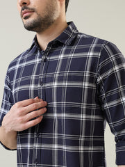 Navy Checkered Regular Fit Shirt
