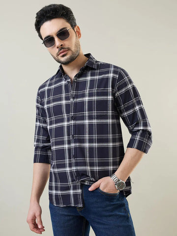 Navy Checkered Regular Fit Shirt TIM PARIS