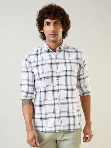 White Checkered Regular Fit Shirt TIM PARIS