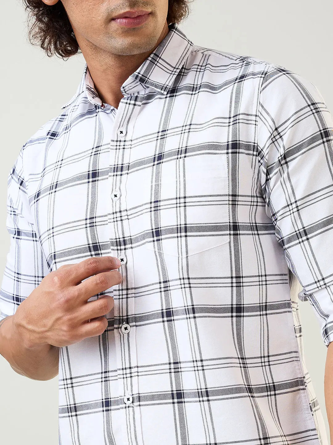 White Checkered Regular Fit Shirt TIM PARIS