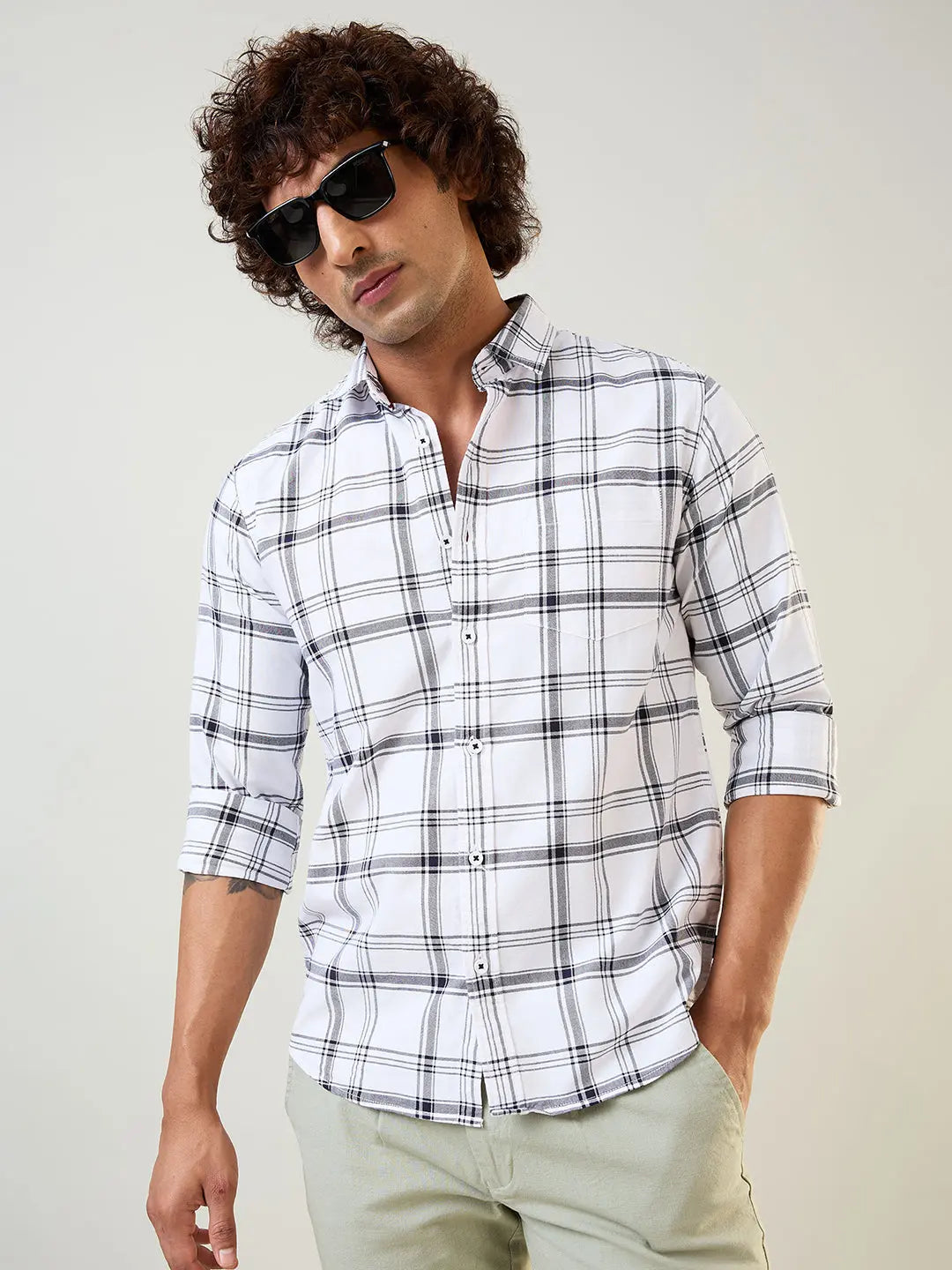 White Checkered Regular Fit Shirt TIM PARIS