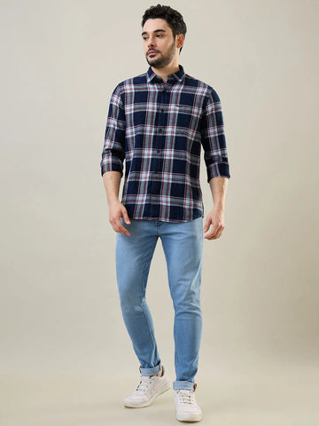 Indigo Blue Checkered Shirt Tim Paris