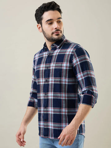 Indigo Blue Checkered Shirt Tim Paris