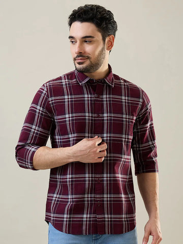 Maroon Checkered Regular Fit Shirt TIM PARIS
