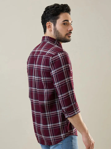 Maroon Checkered Regular Fit Shirt TIM PARIS