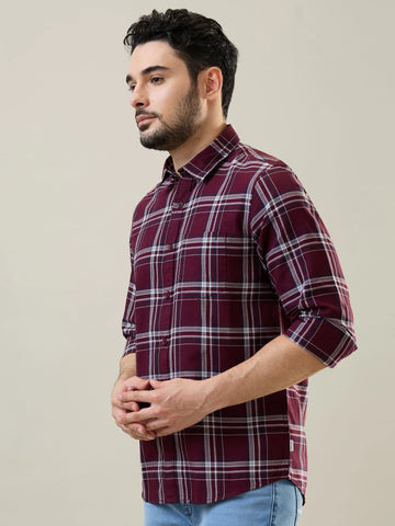 Maroon Checkered Regular Fit Shirt TIM PARIS