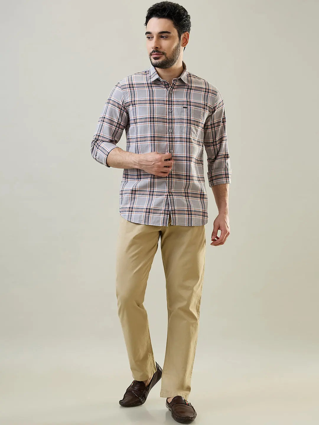Grey Checkered Regular Fit Shirt TIM PARIS