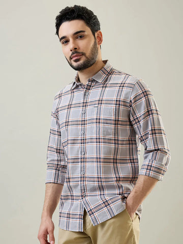 Grey Checkered Regular Fit Shirt TIM PARIS