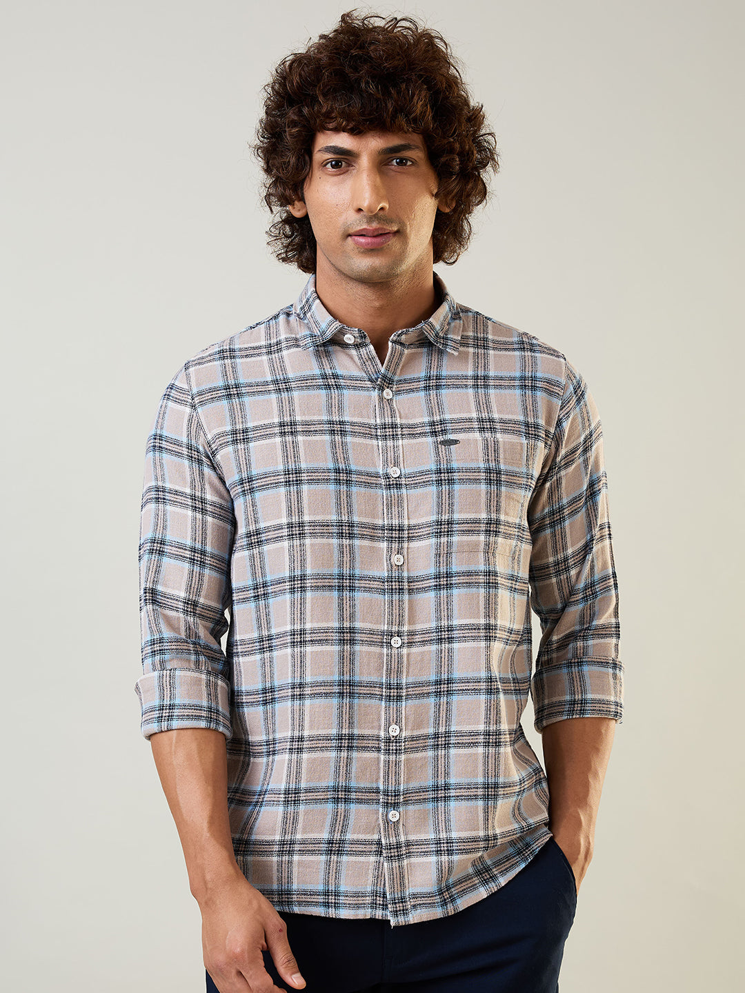 Light Grey Checkered Regular Fit Shirt