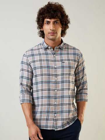 Light Grey Checkered Regular Fit Shirt TIM PARIS