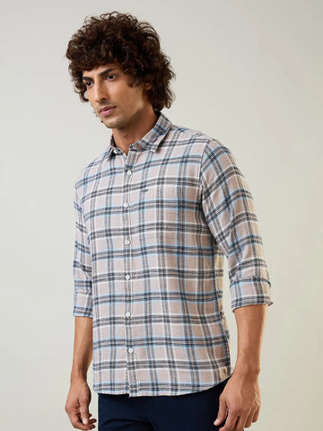 Light Grey Checkered Regular Fit Shirt TIM PARIS